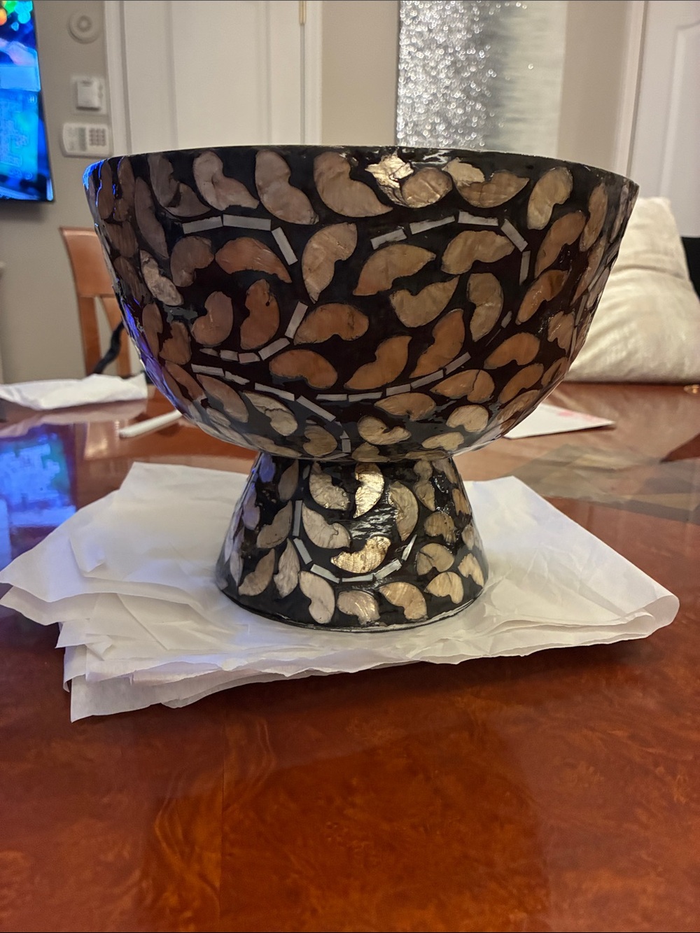 Source Unknown Black and Gold Mosaic Pedestal Bowl